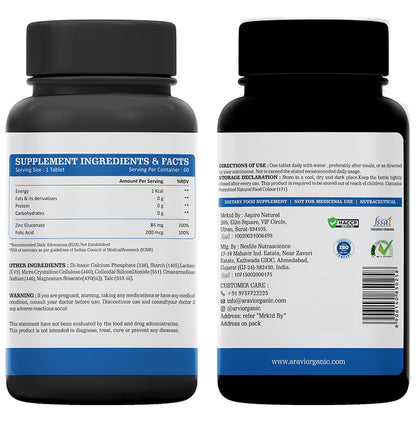 Aravi Organic Zinc with Folic Acid Tablet