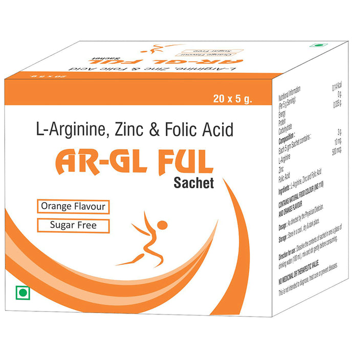 AR-GL FUL L-Arginine, Zinc & Folic Acid Sachet | Sugar-Free | Flavour Orange - Classic Derma