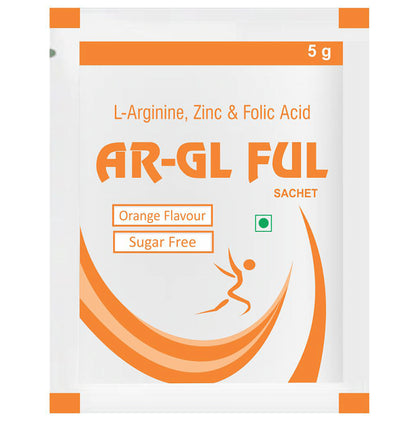 AR-GL FUL L-Arginine, Zinc & Folic Acid Sachet | Sugar-Free | Flavour Orange