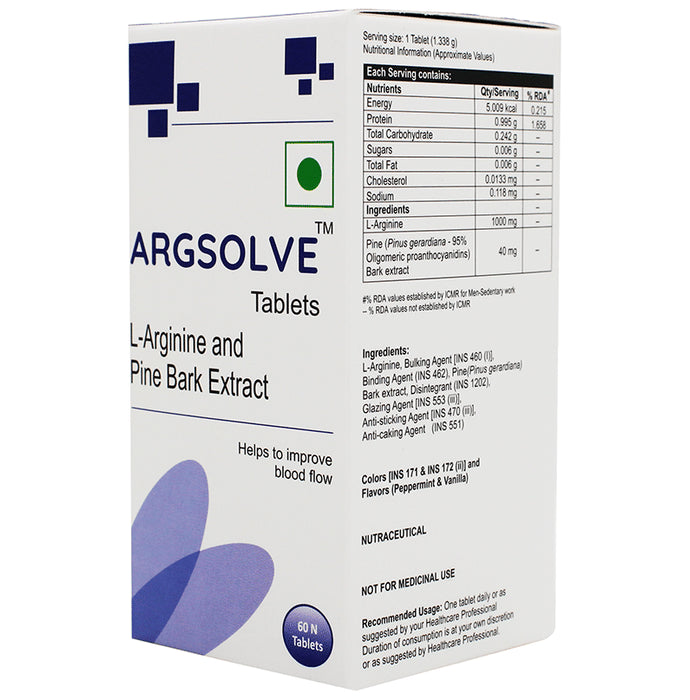 Argsolve L-Arginine and Pine Bark Extract | Improves Blood Flow | Tablet