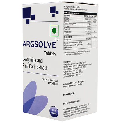 Argsolve L-Arginine and Pine Bark Extract | Improves Blood Flow | Tablet
