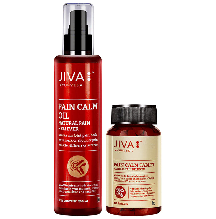 Jiva Ayurveda Combo Pack of Pain Calm Oil 200ml & Pain Calm 120 Tablet - Classic Derma