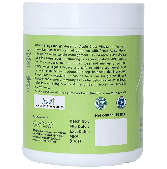 Arrvit Apple Cider Vinegar Gummies Delicious Green Apple Gluten Free