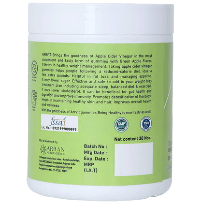 Arrvit Apple Cider Vinegar Gummies Delicious Green Apple Gluten Free