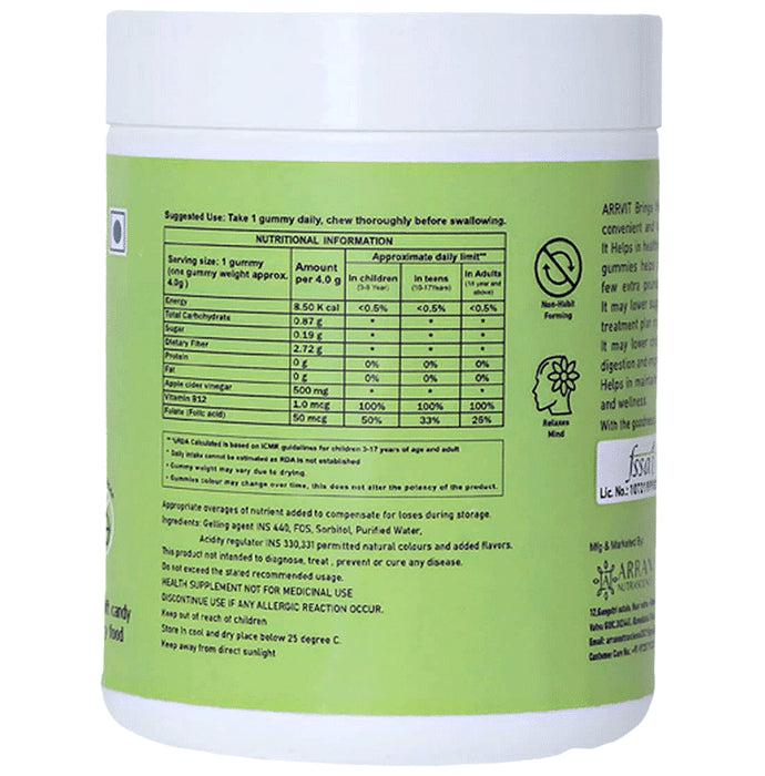 Arrvit Apple Cider Vinegar Gummies Delicious Green Apple Gluten Free