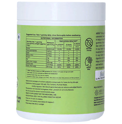 Arrvit Apple Cider Vinegar Gummies Delicious Green Apple Gluten Free