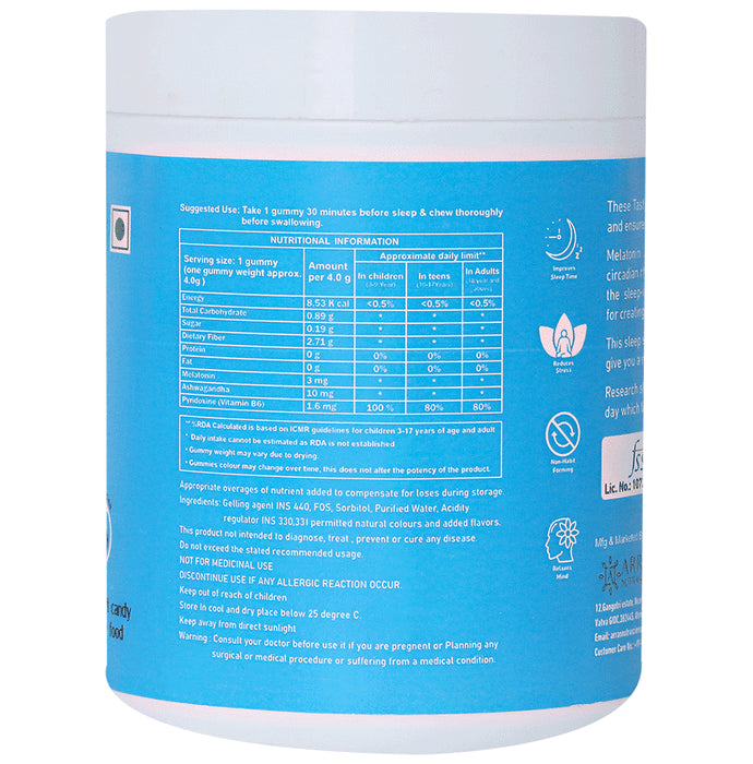 Arrvit Melatonin Gummies Delicious Blue Berry No Added Sugar