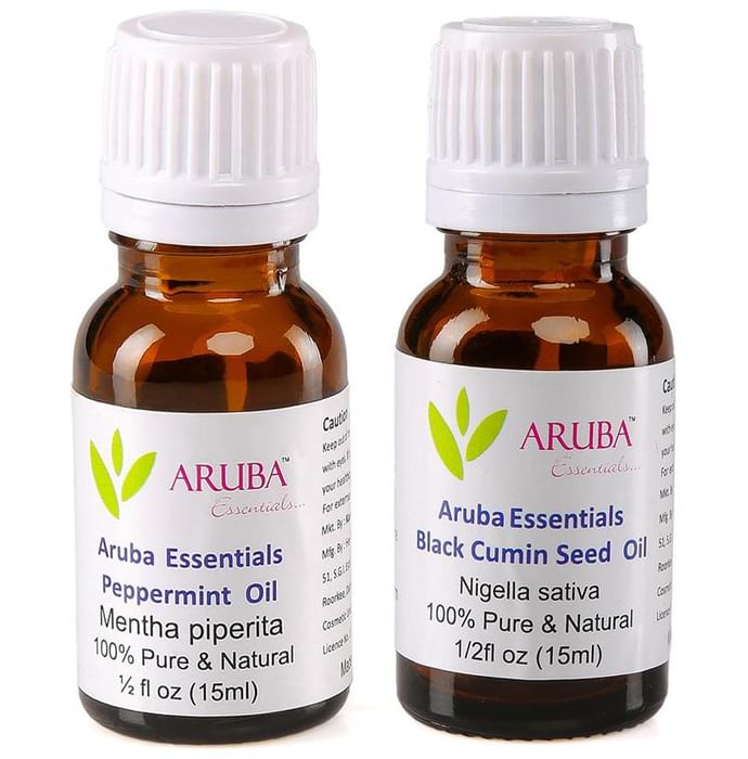 Aruba Essentials Combo Pack of Peppermint Oil and Black Cumin Seed Oil (15ml Each) - Classic Derma