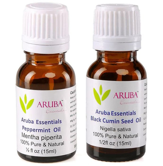 Aruba Essentials Combo Pack of Peppermint Oil and Black Cumin Seed Oil (15ml Each) - Classic Derma