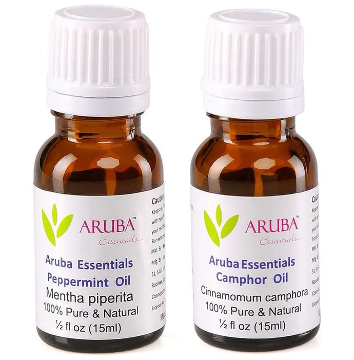 Aruba Essentials Combo Pack of Peppermint Oil and Camphor Oil (15ml Each) - Classic Derma