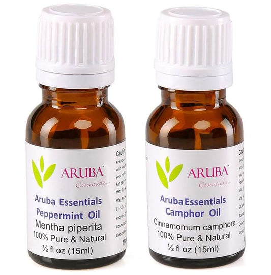 Aruba Essentials Combo Pack of Peppermint Oil and Camphor Oil (15ml Each) - Classic Derma