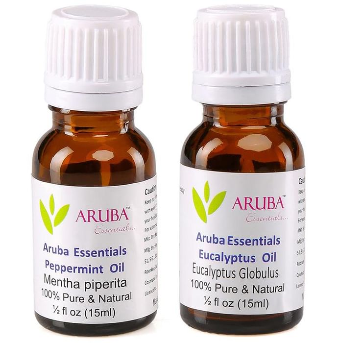 Aruba Essentials Combo Pack of Peppermint Oil and Eucalyptus Oil (15ml Each) - Classic Derma