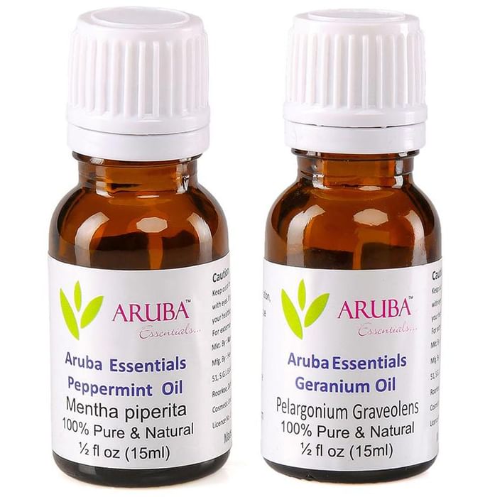 Aruba Essentials Combo Pack of Peppermint Oil and Geranium Oil (15ml Each) - Classic Derma