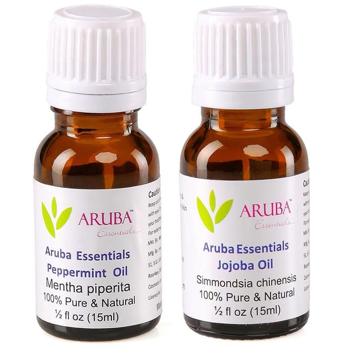 Aruba Essentials Combo Pack of Peppermint Oil and Jojoba Oil (15ml Each) - Classic Derma