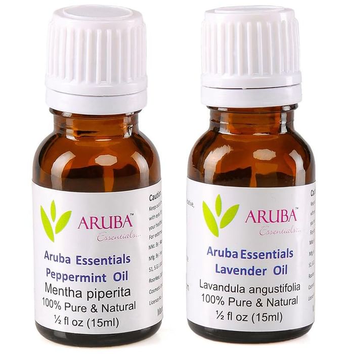 Aruba Essentials Combo Pack of Peppermint Oil and Lavender Oil (15ml Each) - Classic Derma
