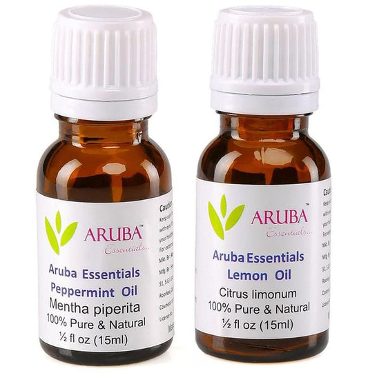 Aruba Essentials Combo Pack of Peppermint Oil and Lemon Oil (15ml Each) - Classic Derma