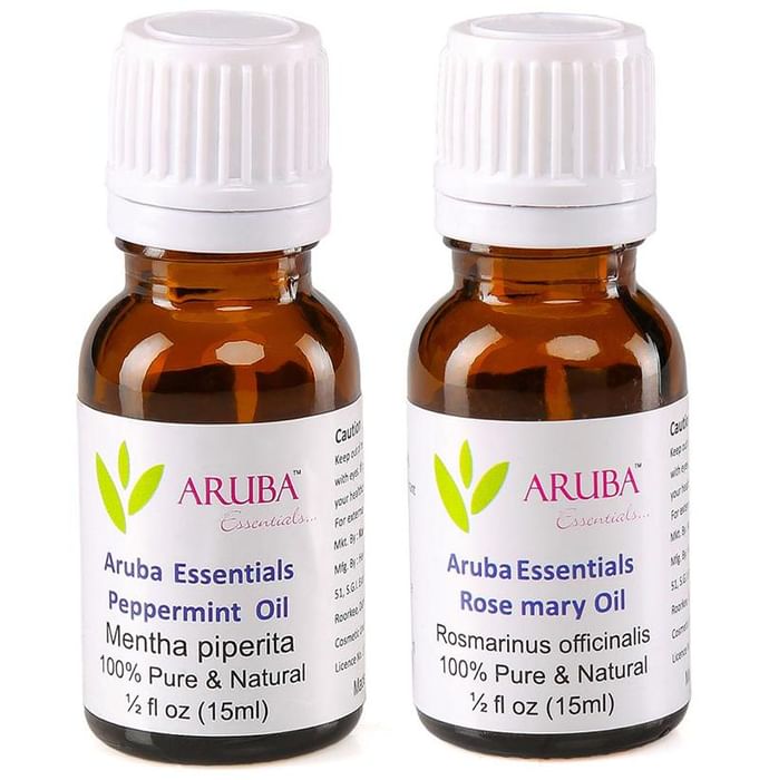 Aruba Essentials Combo Pack of Peppermint Oil and Rose Mary Oil (15ml Each) - Classic Derma