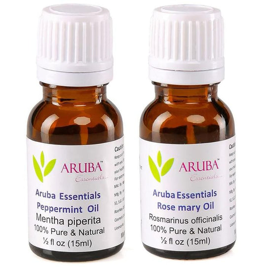 Aruba Essentials Combo Pack of Peppermint Oil and Rose Mary Oil (15ml Each) - Classic Derma
