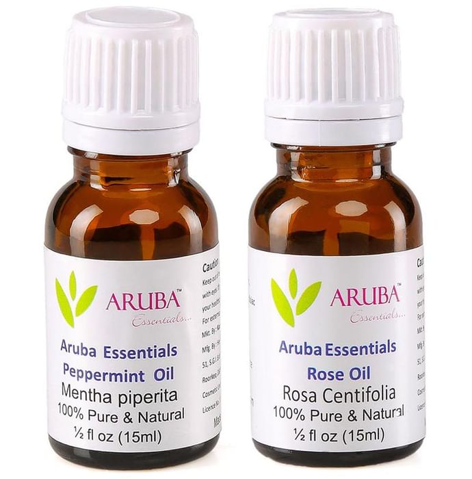 Aruba Essentials Combo Pack of Peppermint Oil and Rose Oil (15ml Each) - Classic Derma