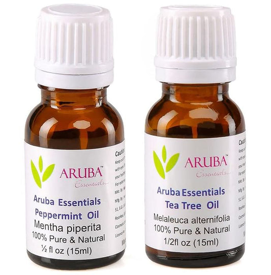 Aruba Essentials Combo Pack of Peppermint Oil and Tea Tree Oil (15ml Each) - Classic Derma