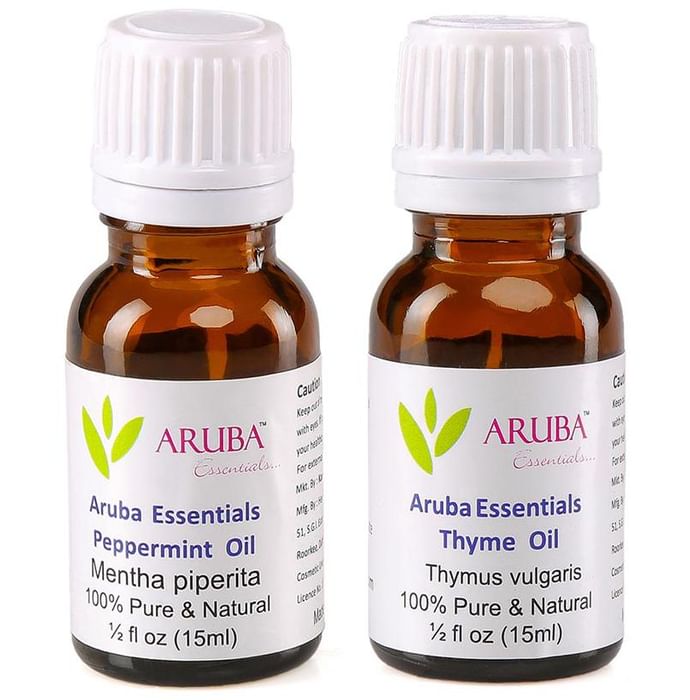 Aruba Essentials Combo Pack of Peppermint Oil and Thyme Oil (15ml Each) - Classic Derma