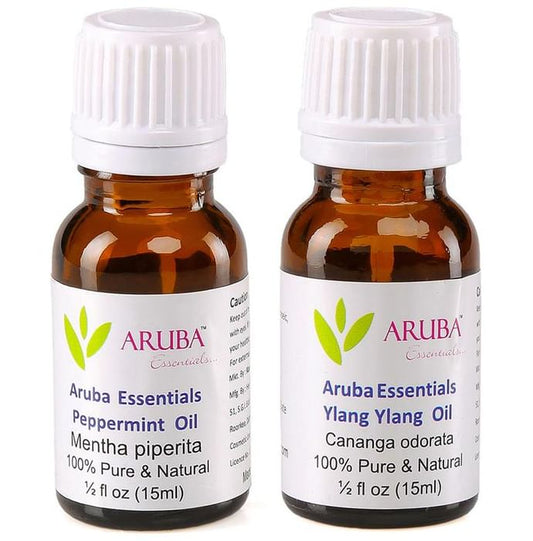 Aruba Essentials Combo Pack of Peppermint Oil and Ylang Ylang Oil (15ml Each) - Classic Derma