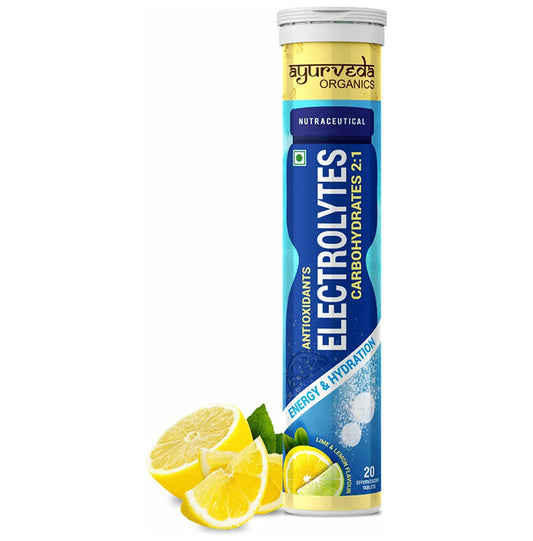 Ayurveda Organics Antioxidants Electrolytes Carbohydrates 2:1 Effervescent Tablet Lime & Lemon - Classic Derma