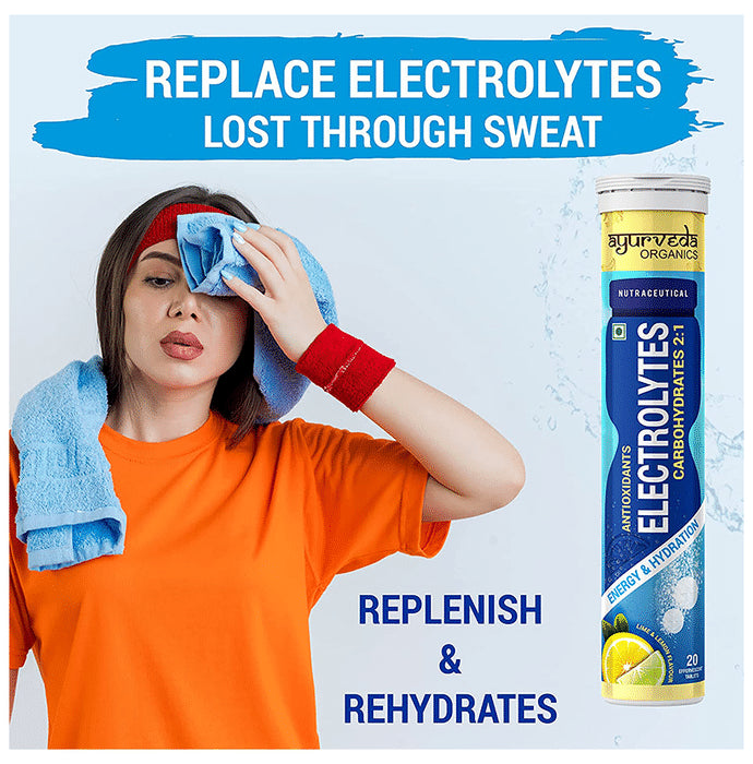 Ayurveda Organics Antioxidants Electrolytes Carbohydrates 2:1 Effervescent Tablet Lime & Lemon