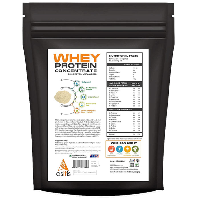 AS-IT-IS Nutrition Whey Protein Concentrate 80% Powder | No Added Soy & Preservatives Unflavoured