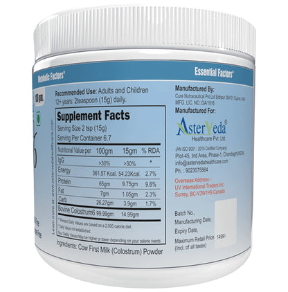 Asterveda Healthcare Organic Cow Colostrum for Energy, Immunity, Growth & Metabolism |