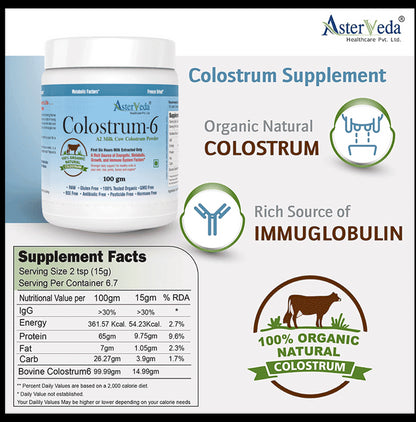 Asterveda Healthcare Organic Cow Colostrum for Energy, Immunity, Growth & Metabolism |