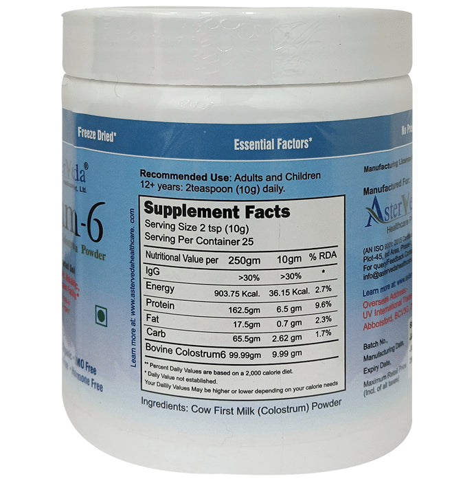 Asterveda Healthcare Organic Cow Colostrum for Energy, Immunity, Growth & Metabolism | Powder