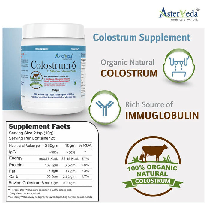 Asterveda Healthcare Organic Cow Colostrum for Energy, Immunity, Growth & Metabolism | Powder