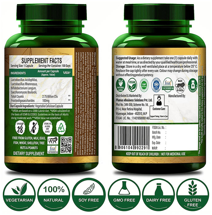 Ayurveda Organics Probiotics 2.75 Billion Cfu with Prebiotics Vegetarian Capsule