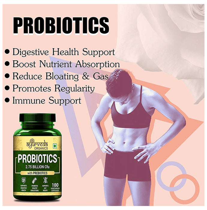 Ayurveda Organics Probiotics 2.75 Billion Cfu with Prebiotics Vegetarian Capsule