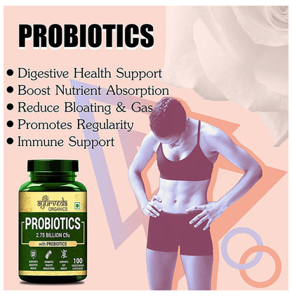 Ayurveda Organics Probiotics 2.75 Billion Cfu with Prebiotics Vegetarian Capsule