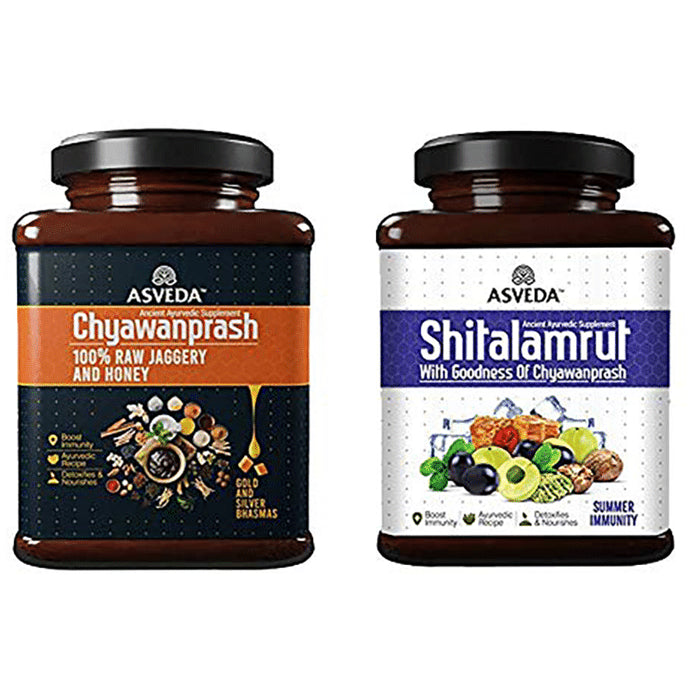 Asveda Combo Pack of Chyawanprash 100% Raw Jaggery and Honey & Shitalamrut Chyawanprash (500gm Each) - Classic Derma