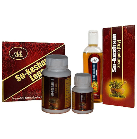 Ath Su-Kesham Hair Care Kit 1 Month Pack (Hair Oil + Shampoo + Capsule + Tablet + Lepa) - Classic Derma