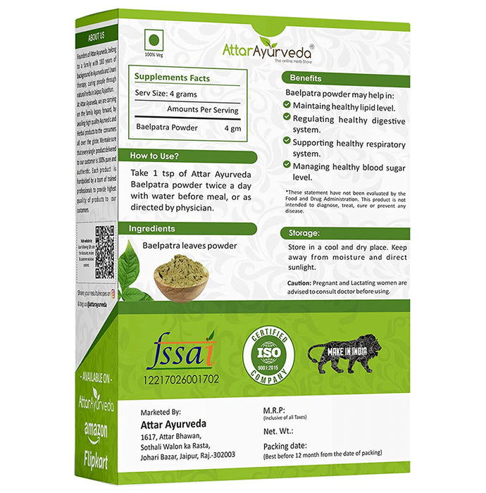 Attar Ayurveda Pure and Natural Baelpatra Powder