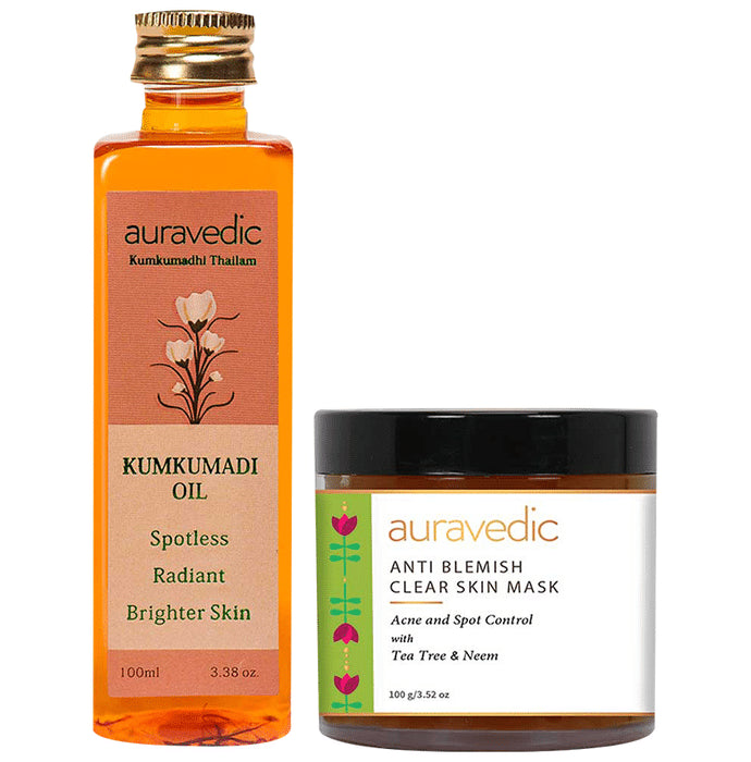 Auravedic Combo Pack of Kumkumadi Oil (100ml) & Anti Blemish Clear Skin Mask (100gm) - Classic Derma