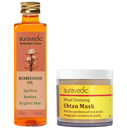 Auravedic Combo Pack of Kumkumadi Oil (100ml) & Ritual Cleansing Ubtan Mask (60gm) - Classic Derma