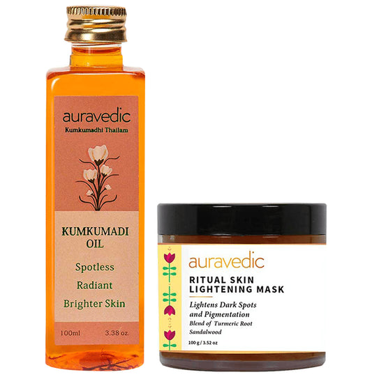 Auravedic Combo Pack of Kumkumadi Oil (100ml) & Ritual Skin Lightening Mask (100gm) - Classic Derma