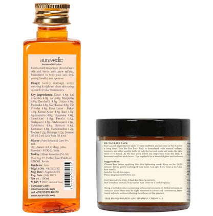 Auravedic Combo Pack of Kumkumadi Oil (100ml) & Ritual Skin Lightening Mask (100gm)