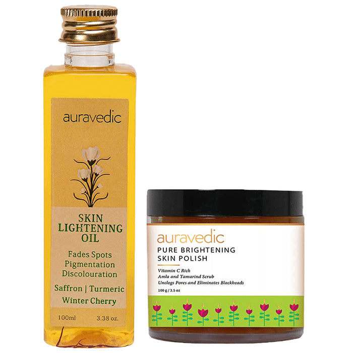 Auravedic Combo Pack of Skin Lightening Oil 100ml & Pure Brightening Skin Polish 100gm - Classic Derma