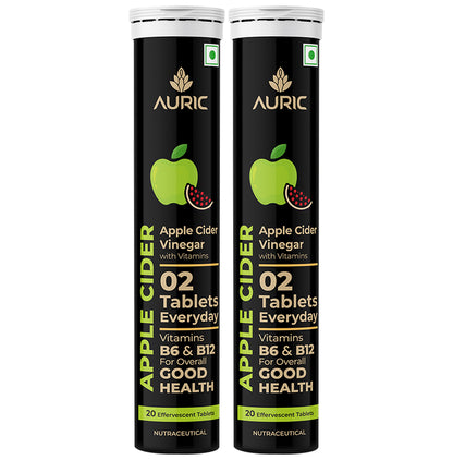 Auric Apple Cider Vinegar Effervescent Tablet with Vitamins B6, B12 (20 Each) - Classic Derma