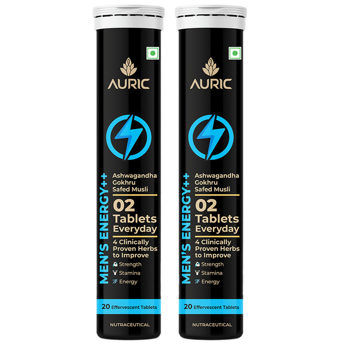 Auric Mens Energy Effervescent Tablets for Strength, Stamina and Performance (20 Each) - Classic Derma