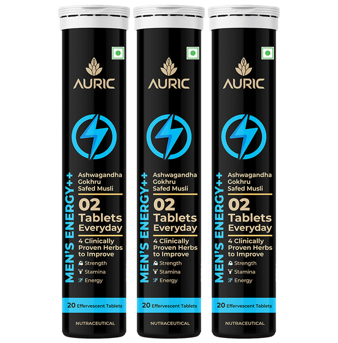 Auric Mens Energy Effervescent Tablets for Strength, Stamina and Performance (20 Each) - Classic Derma