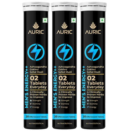 Auric Mens Energy Effervescent Tablets for Strength, Stamina and Performance (20 Each) - Classic Derma