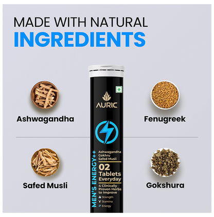Auric Mens Energy Effervescent Tablets for Strength, Stamina and Performance (20 Each)
