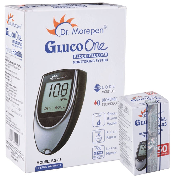Dr Morepen Combo Pack of Gluco One BG 03 Blood Glucose Monitoring System with Gluco One BG 03 Blood Glucose 50 Test Strip - Classic Derma